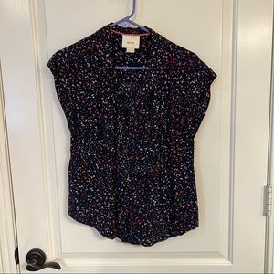 Maeve Blue Patterned Buttondown Blouse - Small